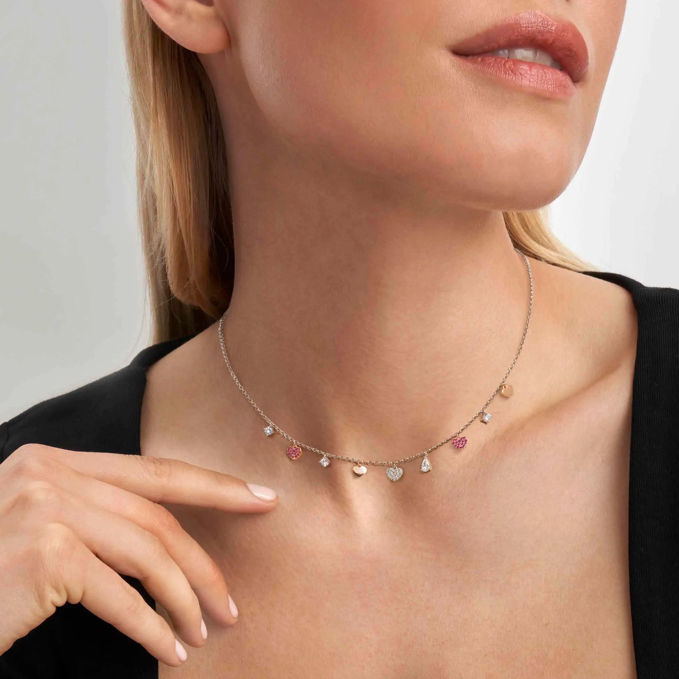 Collana Lucentissima pendenti cuori e cubic zirconia